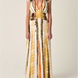 Silvia Tcherassi Striped V-Neck Maxi Dress in Yellow, Orange and Brown